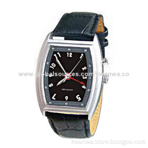 Quartz Vibrating Alarm Watch with Leather Watchband, Alarm On/Off Function